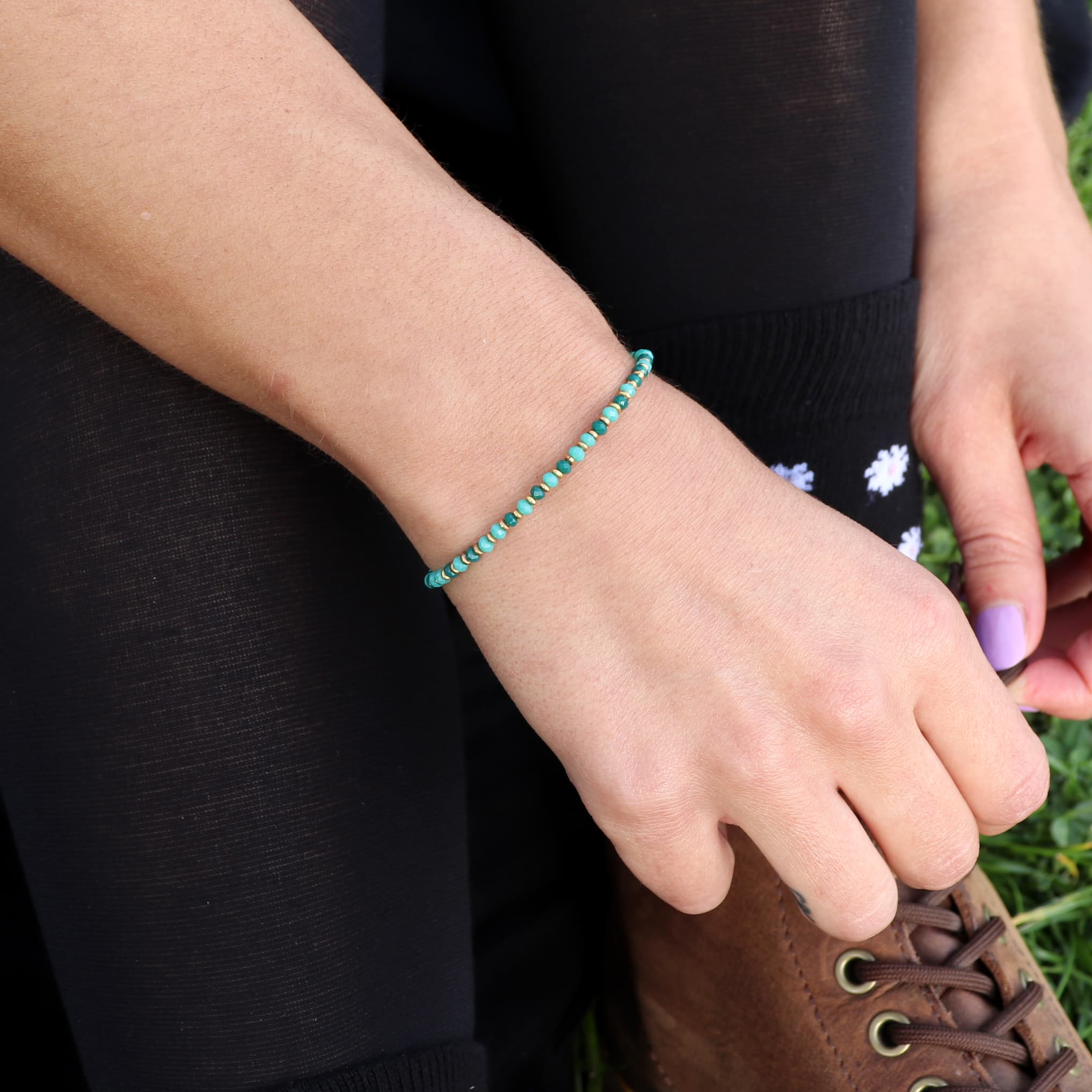 Messing- & Glasperlen-Armband — Türkis