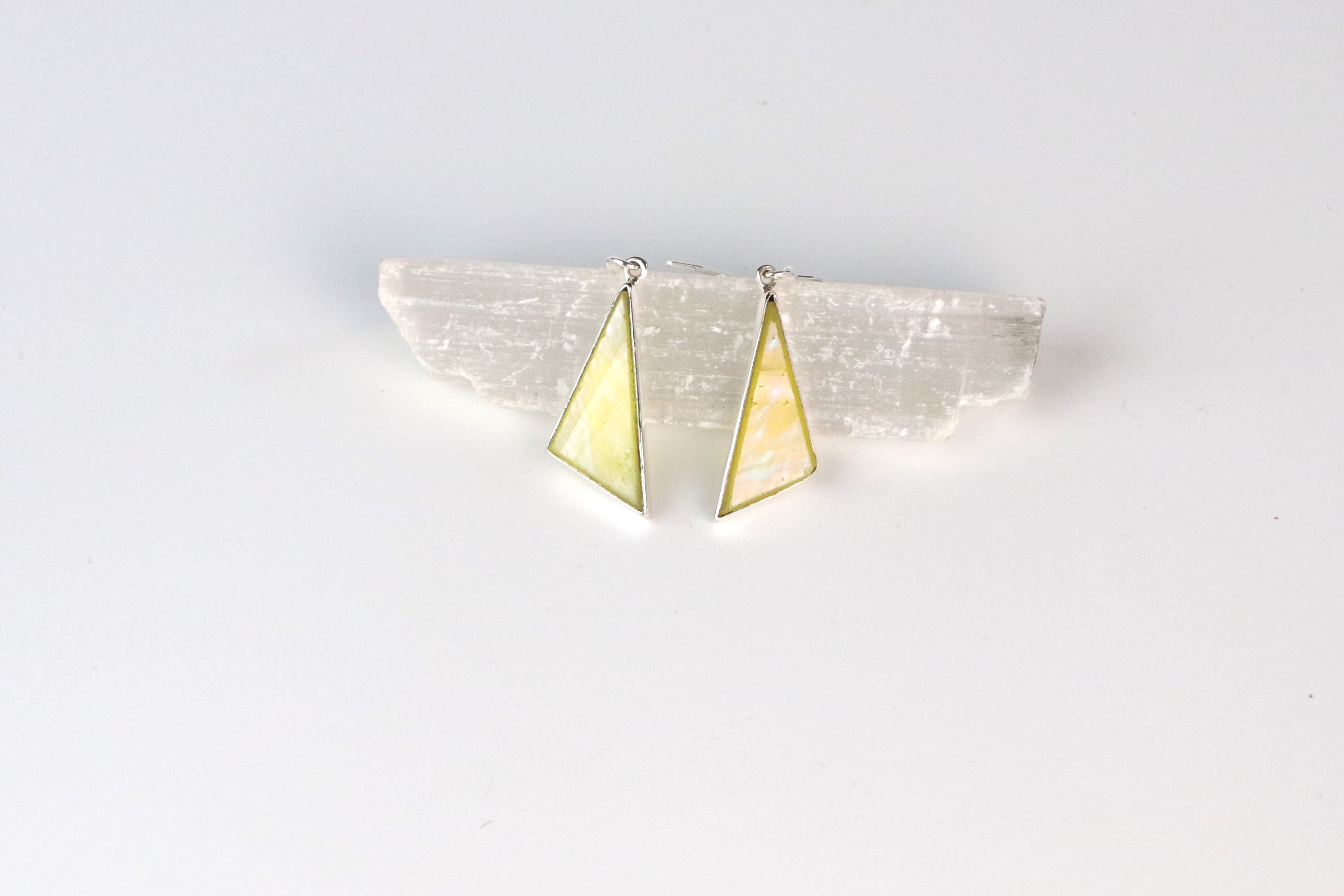 Tiffany Glass Sterling Silver Earring — Triangle Yellow