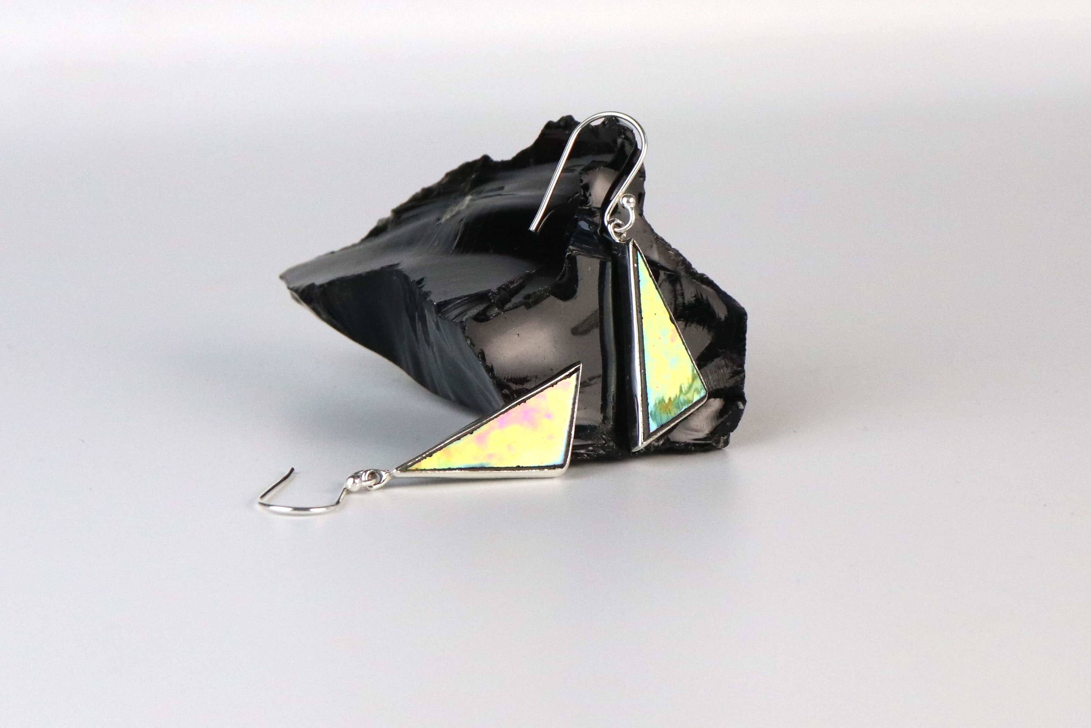 Tiffany-Glas Silberohrringe — Trapez Schwarz