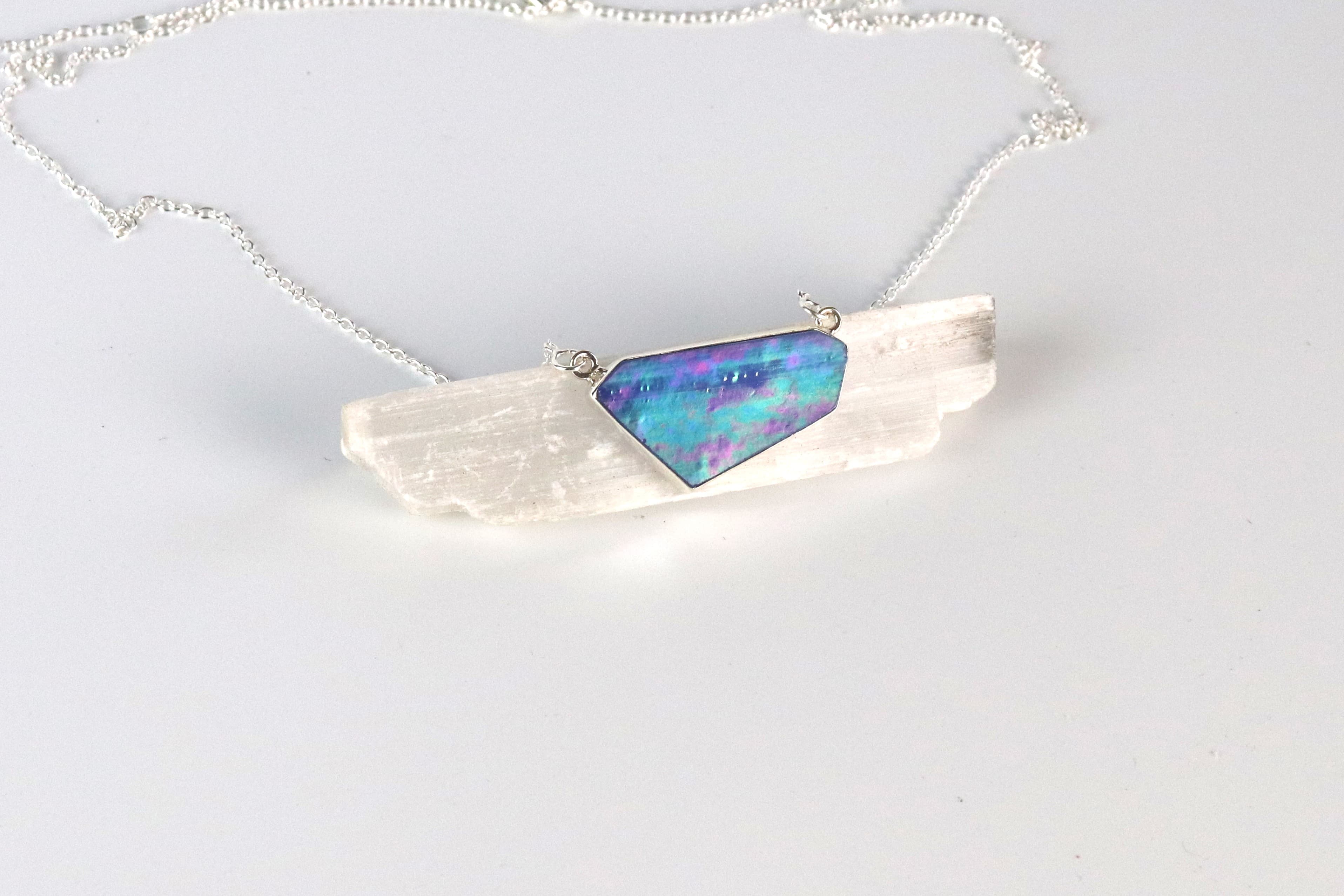 Tiffany Glass Sterling Silver Necklace — Blue Trapezio