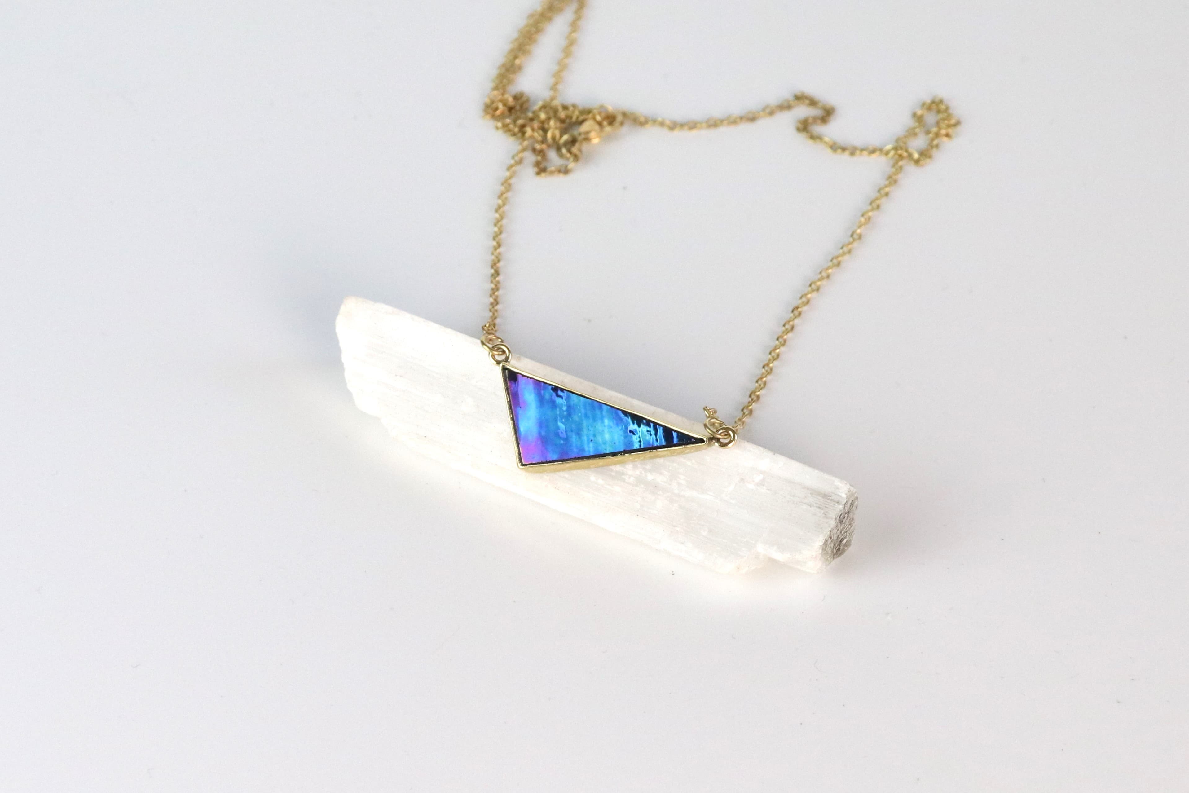 Tiffany-Glas Tombak-Kette — Trapez Blau