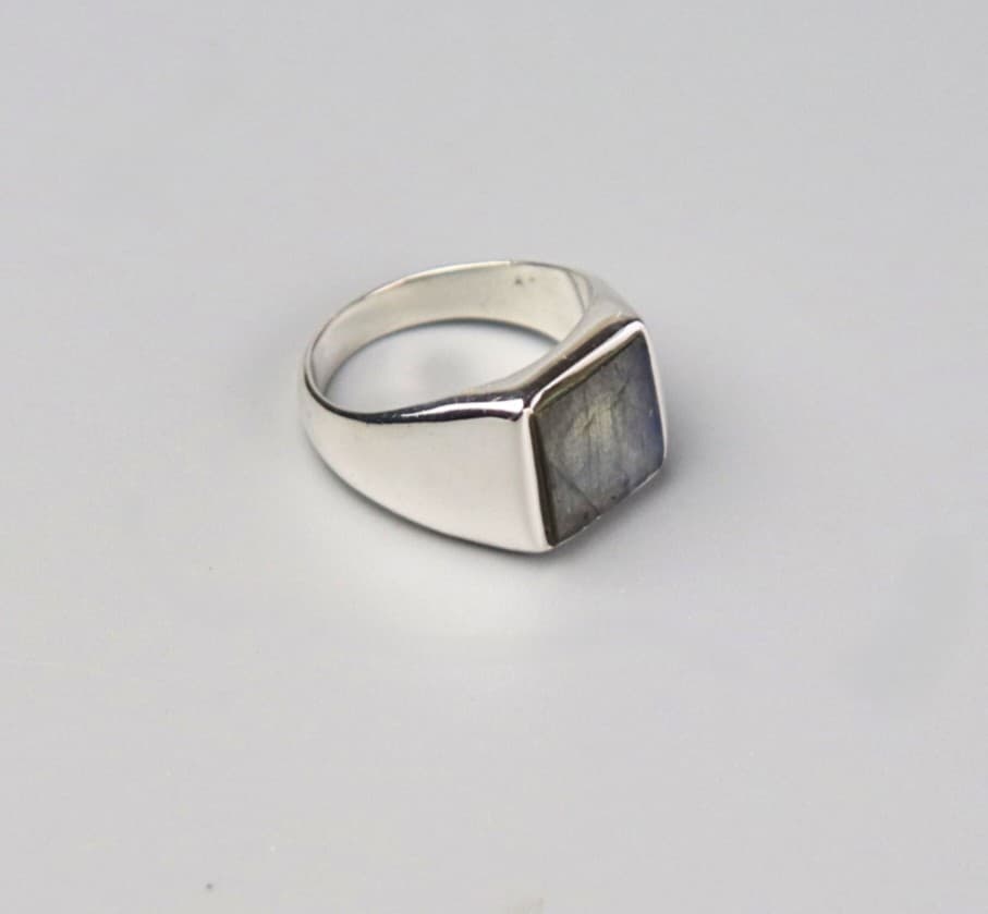 Silver Signet Ring with Labradorite