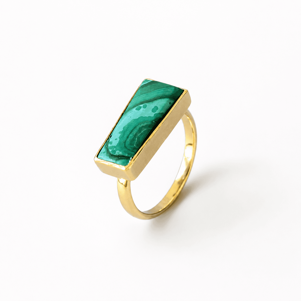Tombac Brass Trapezoid Ring with Malachite