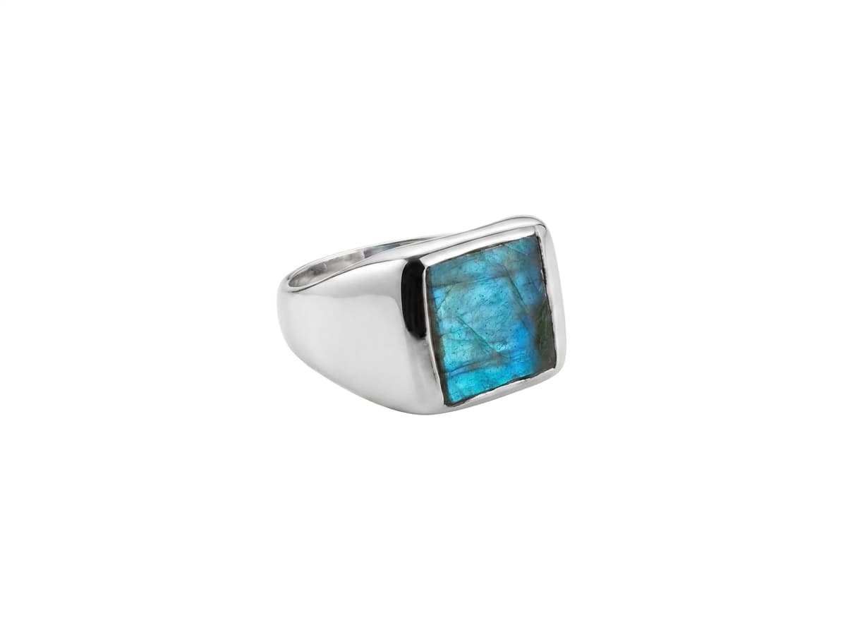 Silver Signet Ring with Labradorite