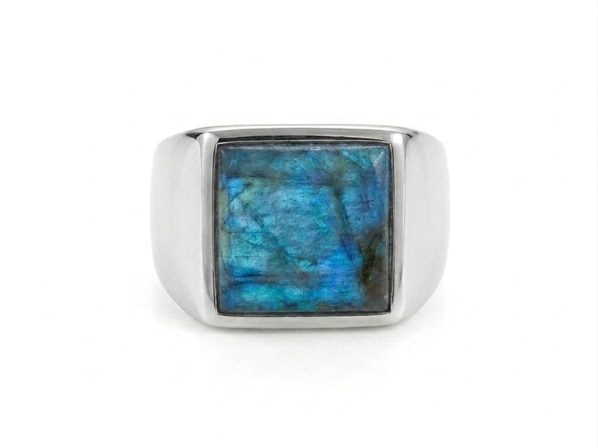 Silver Signet Ring with Labradorite