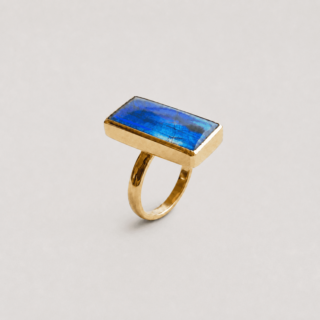 Rectangular Tombac Brass Ring with Labradorite