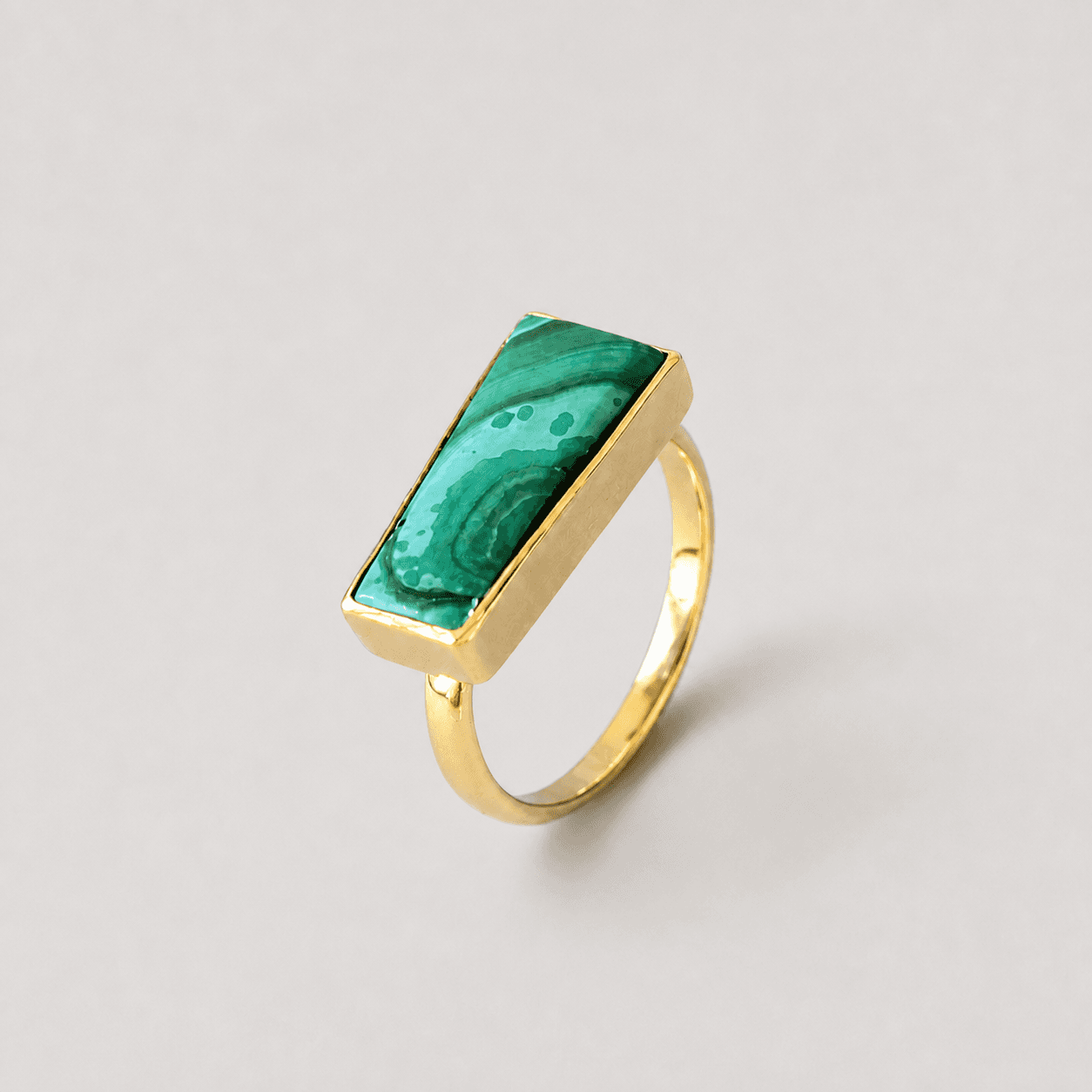 Tombac Brass Trapezoid Ring with Malachite