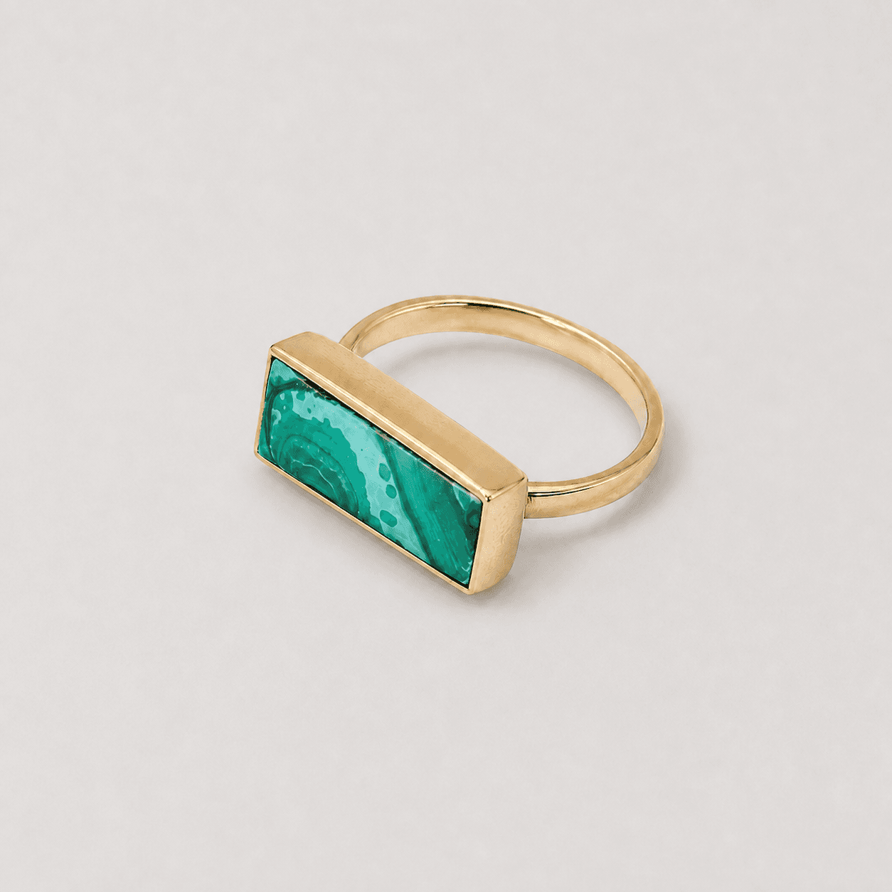 Tombac Brass Trapezoid Ring with Malachite